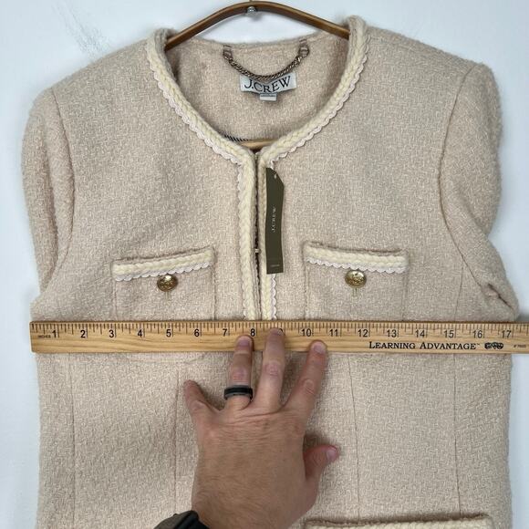 NWT J Crew Women’s Size 4 Ivory Long Lady jacket Wool Blend Tweed Boucle BM556 - Picture 10 of 16
